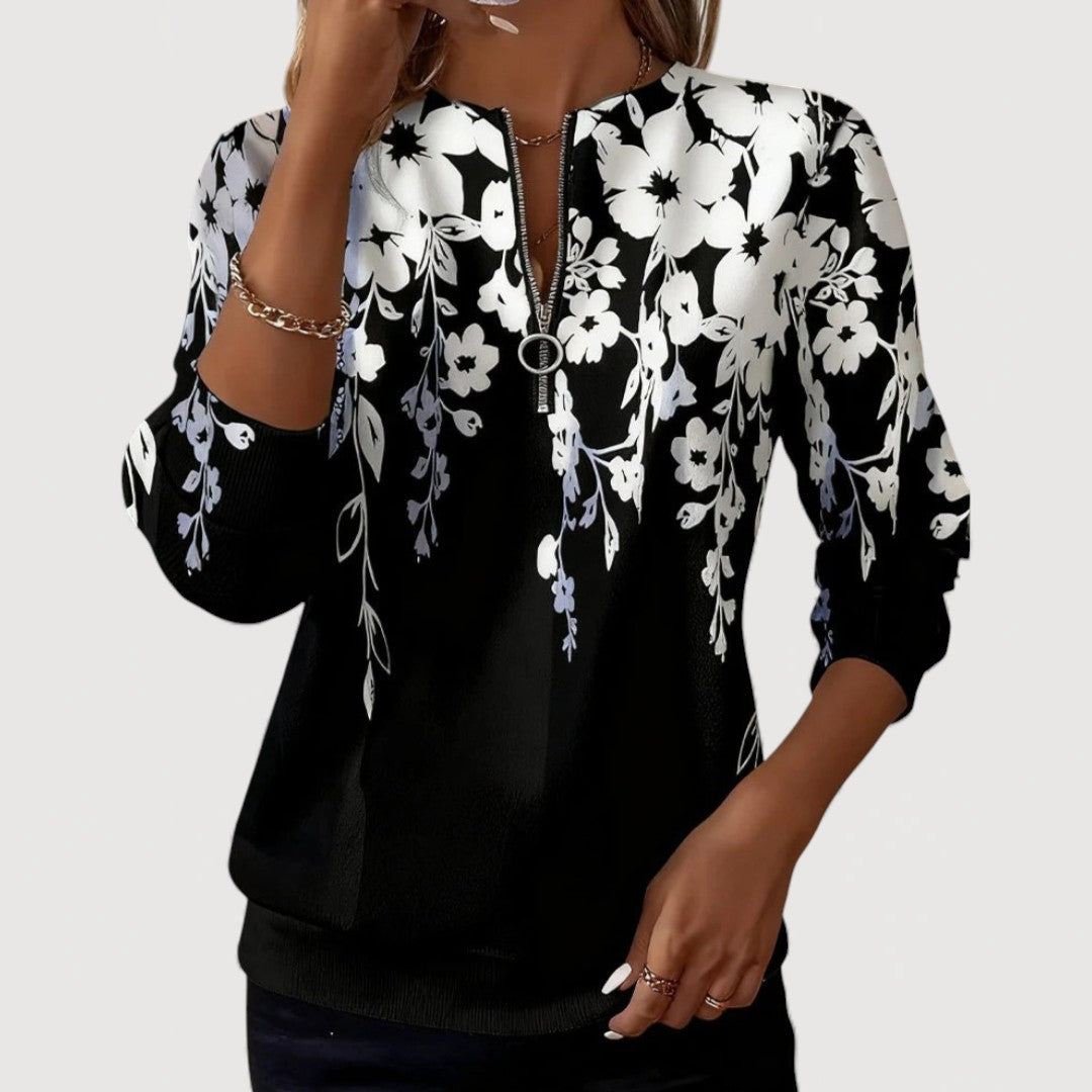 MARENZA – FLORAL ZIP-NECK TOP