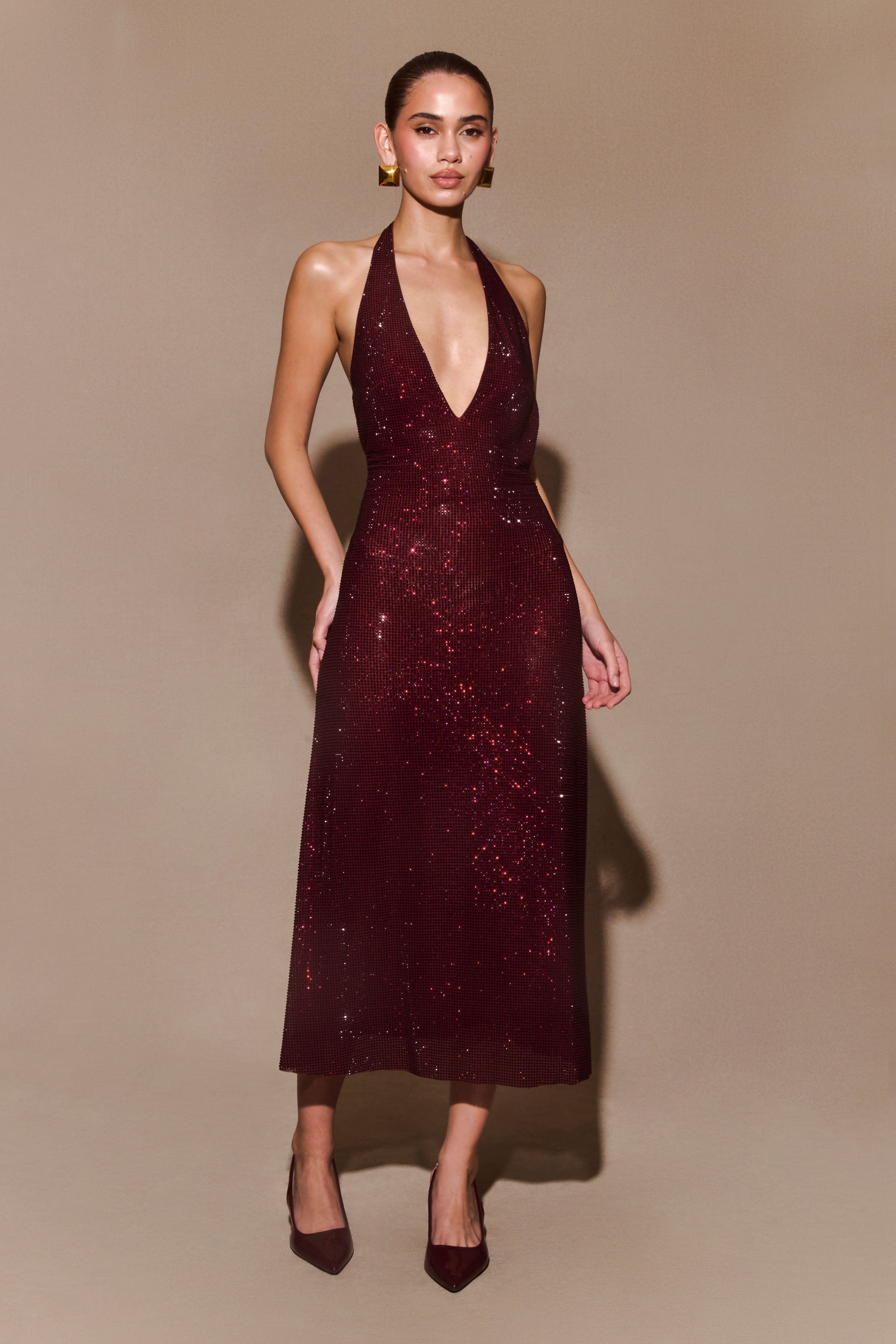 Rina™ | Sequin Halter Midi Dress