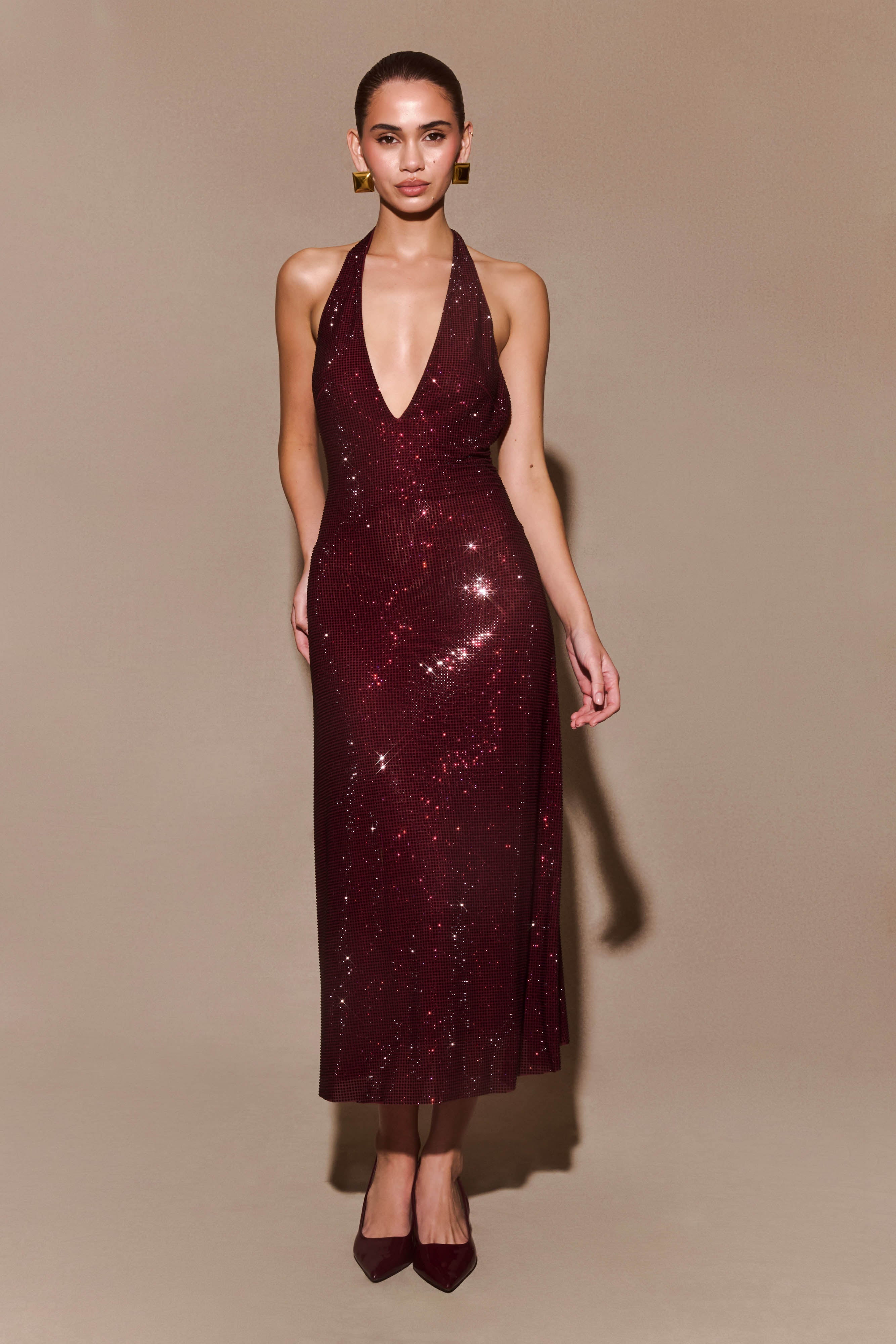 Rina™ | Sequin Halter Midi Dress
