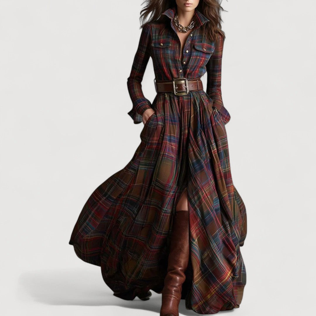 MIRELINE – PLAID MAXI DRESS
