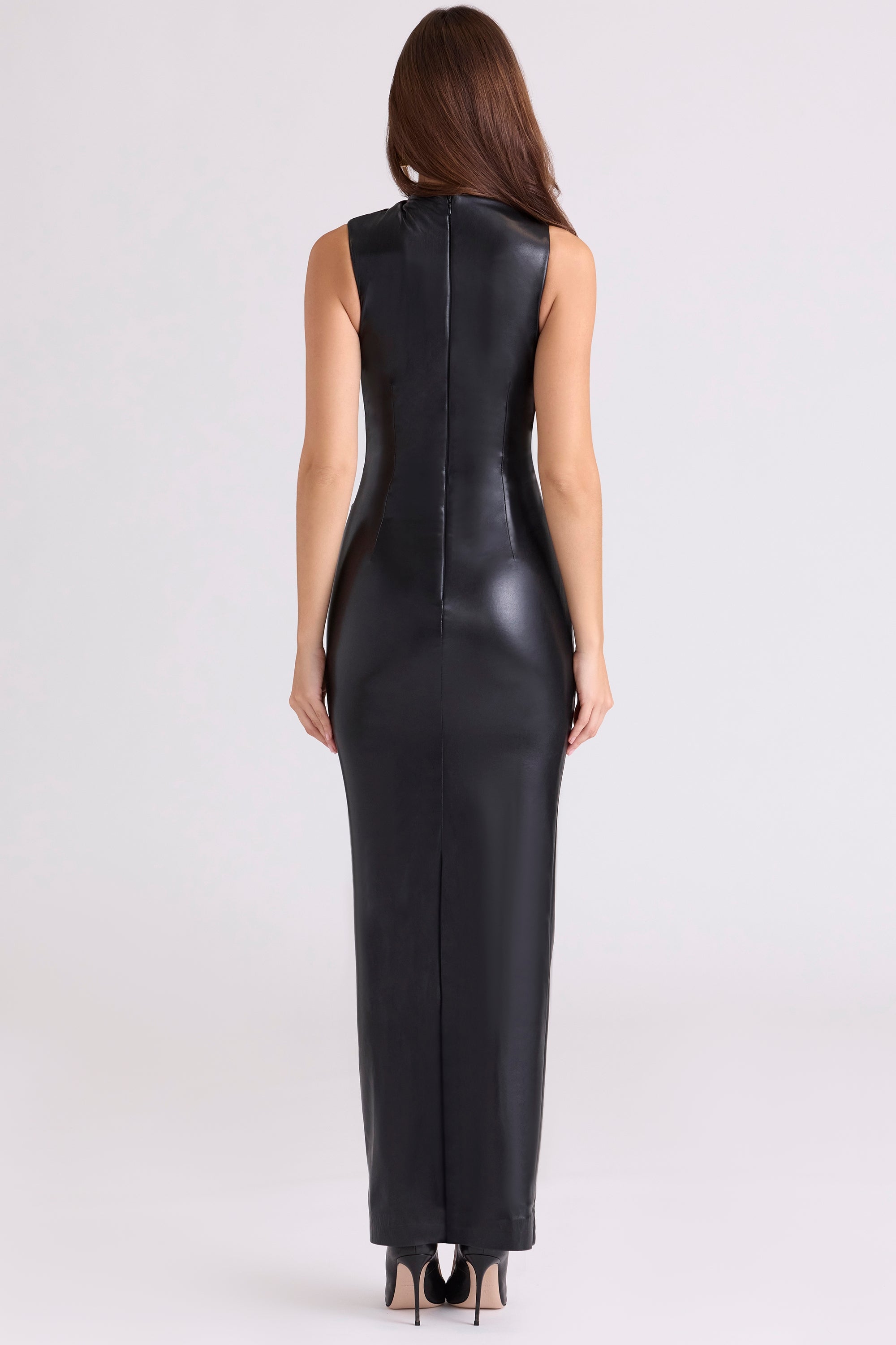 Amaris™ | Black Vegan Leather Maxi Dress