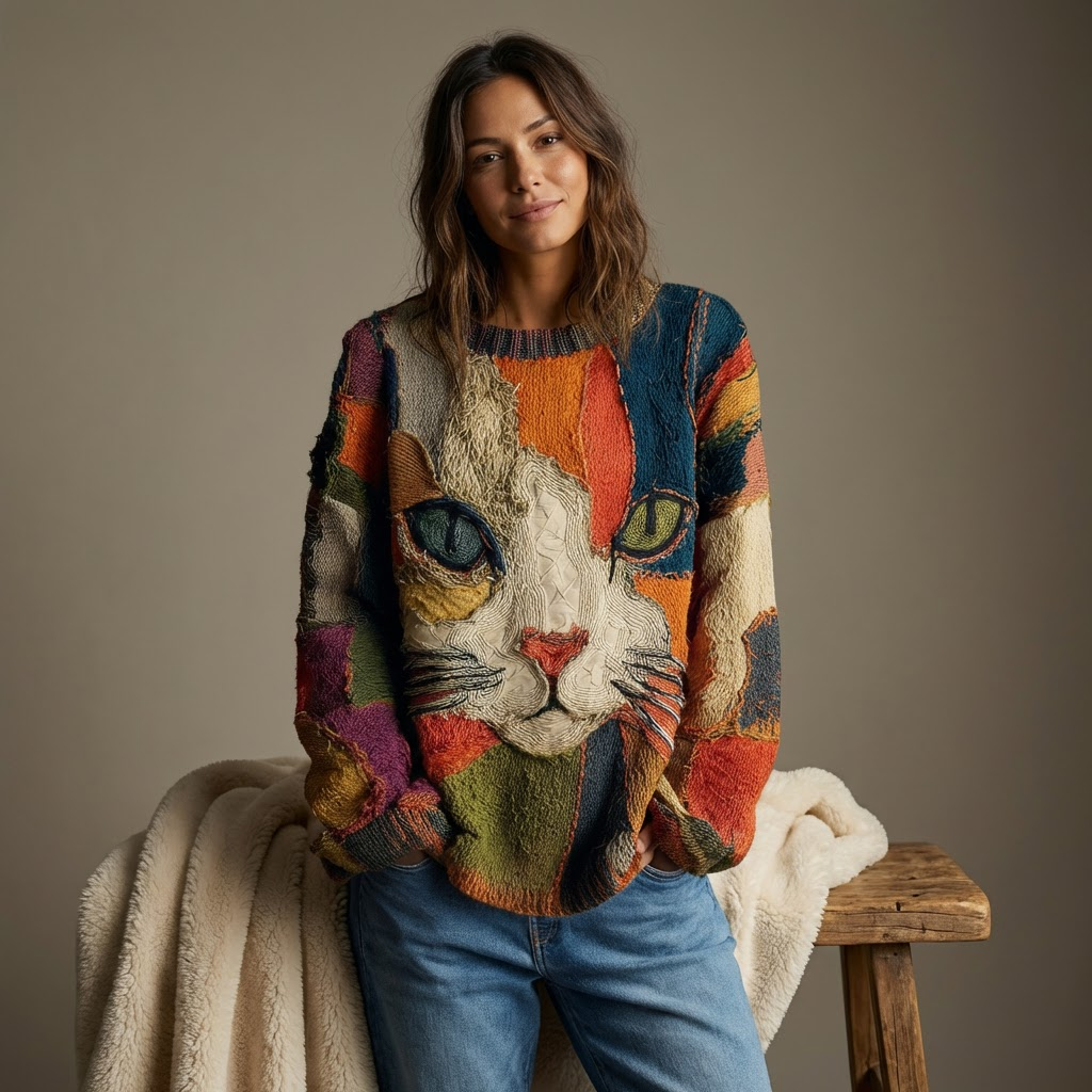 ZARA - Artistic Cat Print Sweatshirt